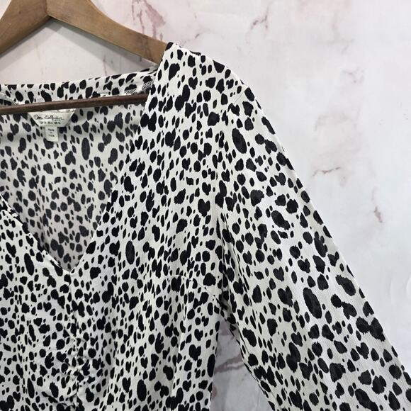 Miss Selffridge Shirt Womens Small White Black Blouse Peplum Tie Crop Cow Print - Picture 12 of 13